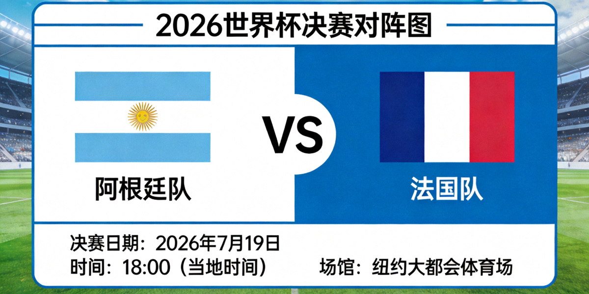 2026世界杯决赛对阵图，显示决赛日期、时间与场馆纽约大都会体育场